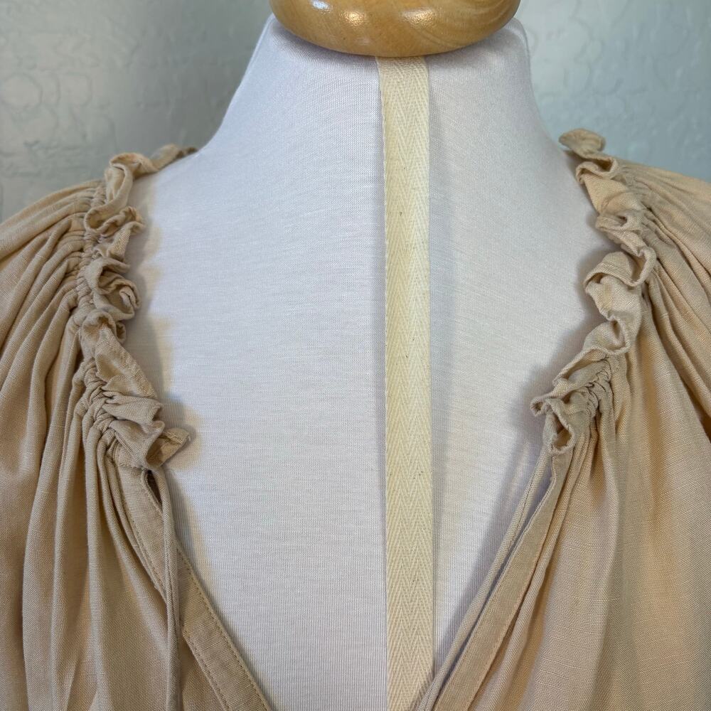 Antonio Melani Linen Blend Peasant Blouse Beige M Butter Mom Boho Tunic Prairie - Picture 3 of 11